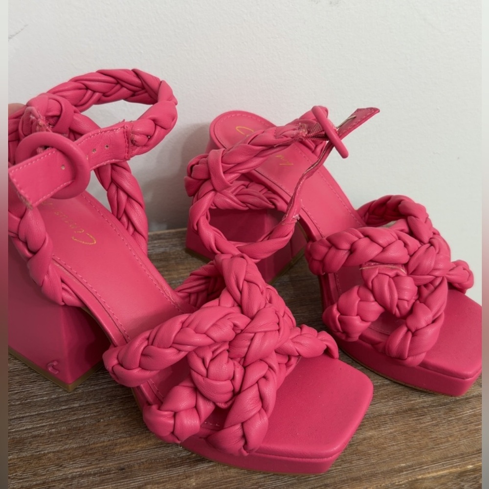 Pink Braided Platform Sandals